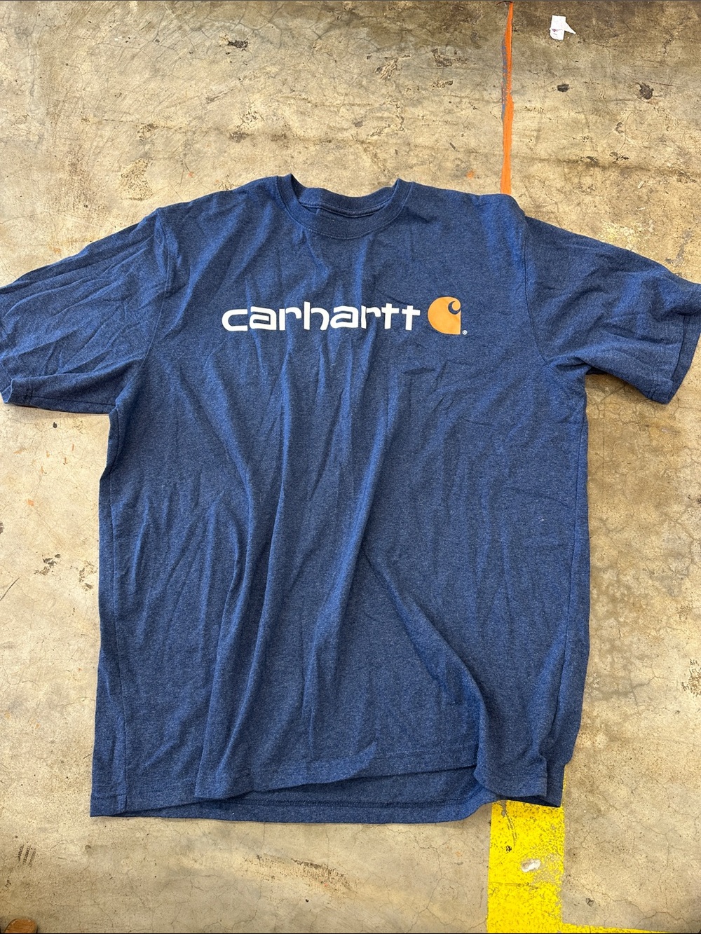 Carhartt Navy Short Sleeve Tee with Orange Logo